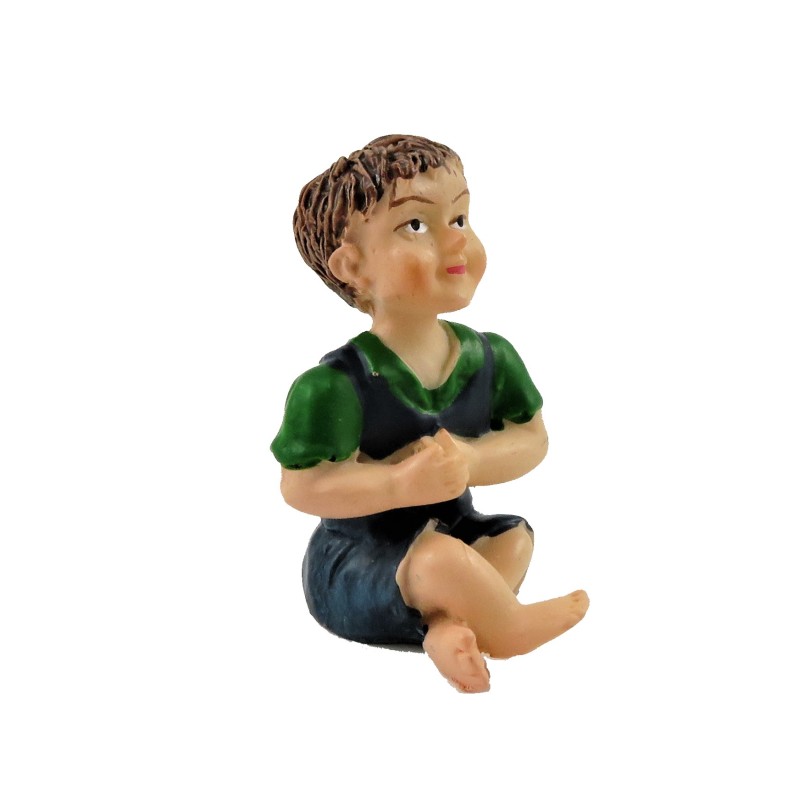 Dolls House Sitting Little Boy Green Top Miniature People Resin Modern Figure