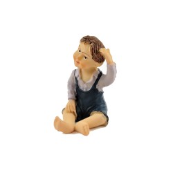 Dolls House Sitting Little Boy Grey Top Miniature People Resin Modern Figure