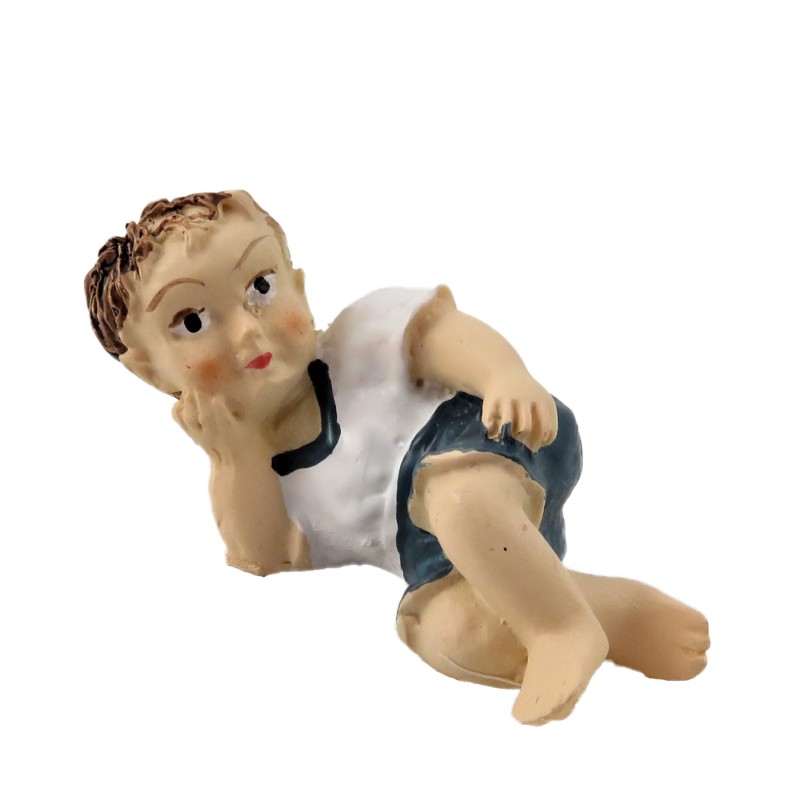 Dolls House Little Boy Lying Down White Top 1:12 People Resin Modern Figure