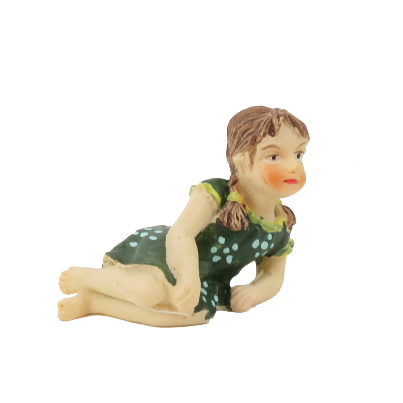 Dolls House Little Girl Lying Down Green Dress 1:12 People Resin Modern Figure