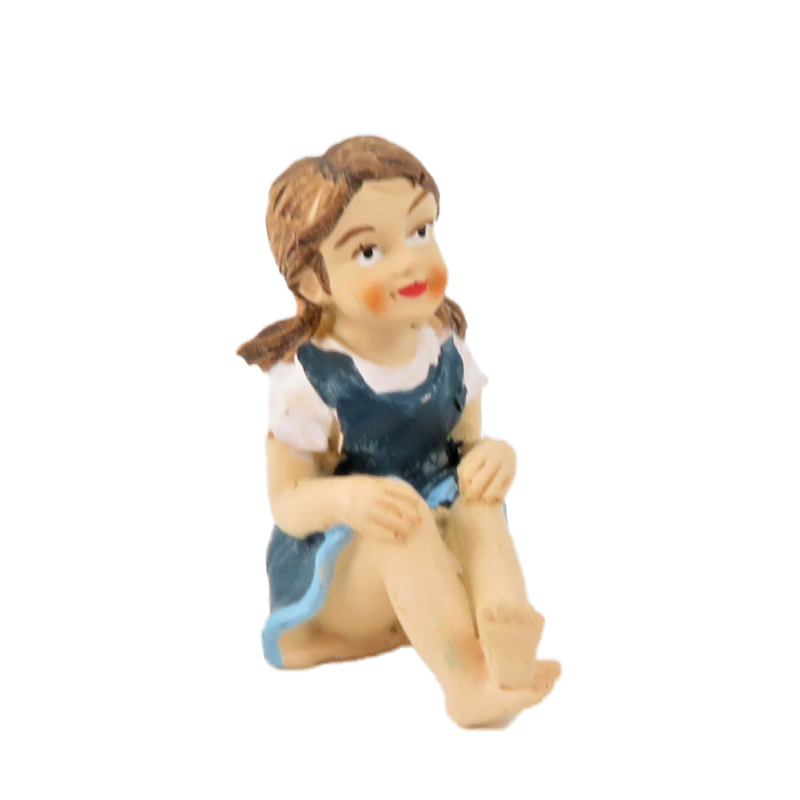 Dolls House Little Girl Sitting Blue Dress 1:12 People Resin Modern Figure