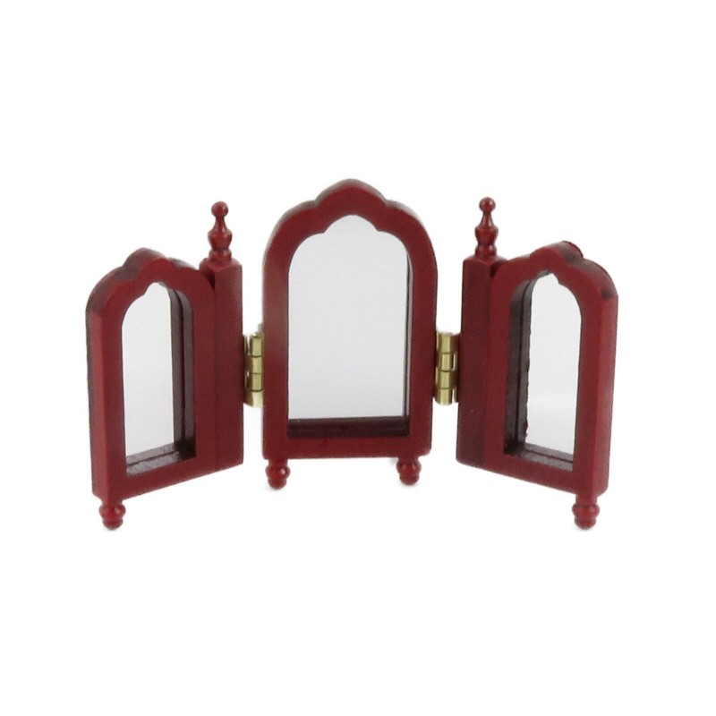 Dolls House Mahogany Triple Dressing Table Mirror Miniature Bedroom Accessory