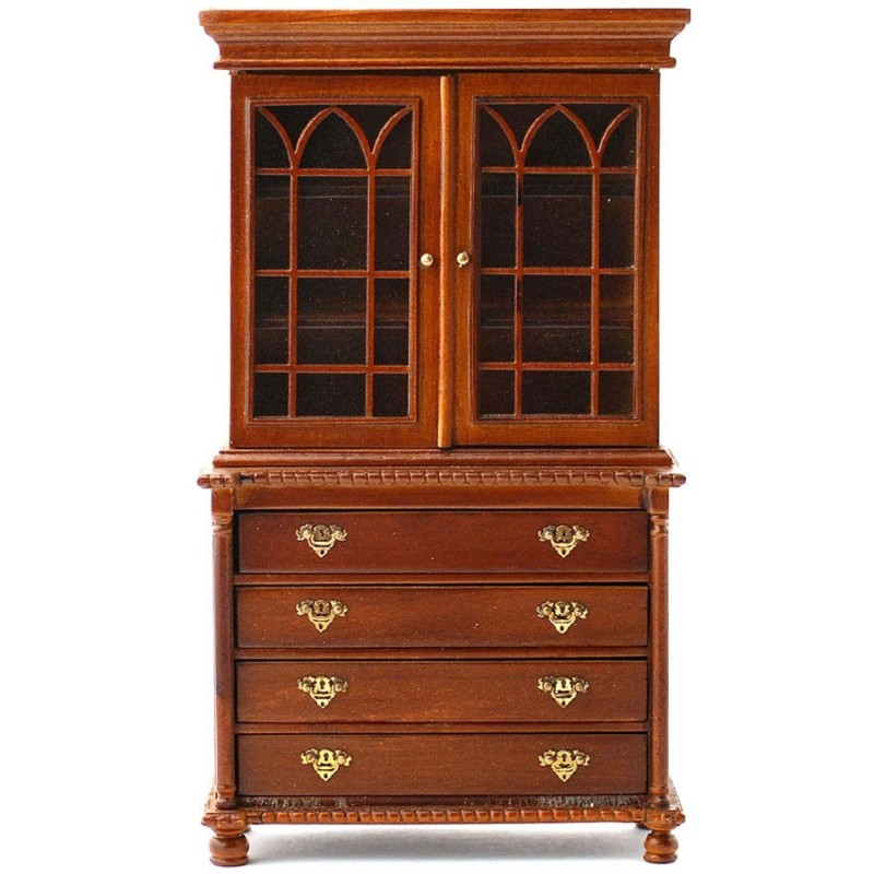 Dolls House Walnut Dresser Cabinet with Drawers Miniature Study Office Furniture