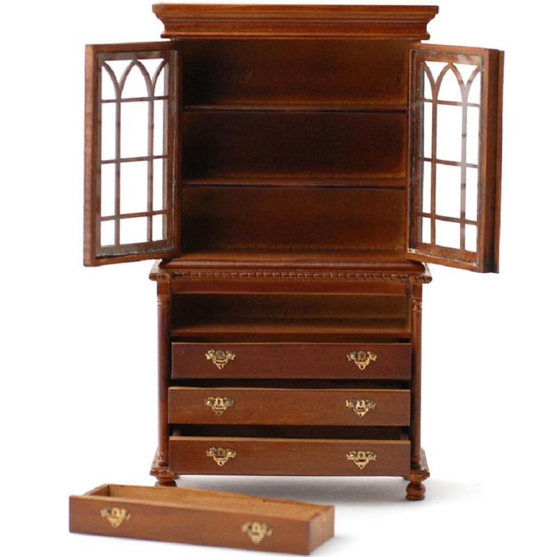 Dolls House Walnut Dresser Cabinet with Drawers Miniature Study Office Furniture