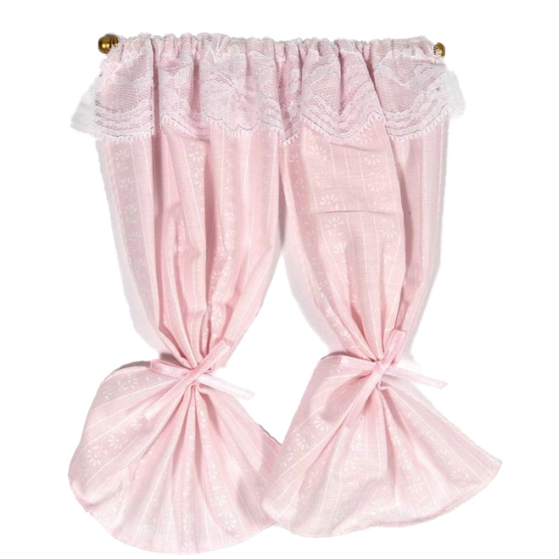 Dolls House Pink Curtains on Rail Miniature Window Accessory