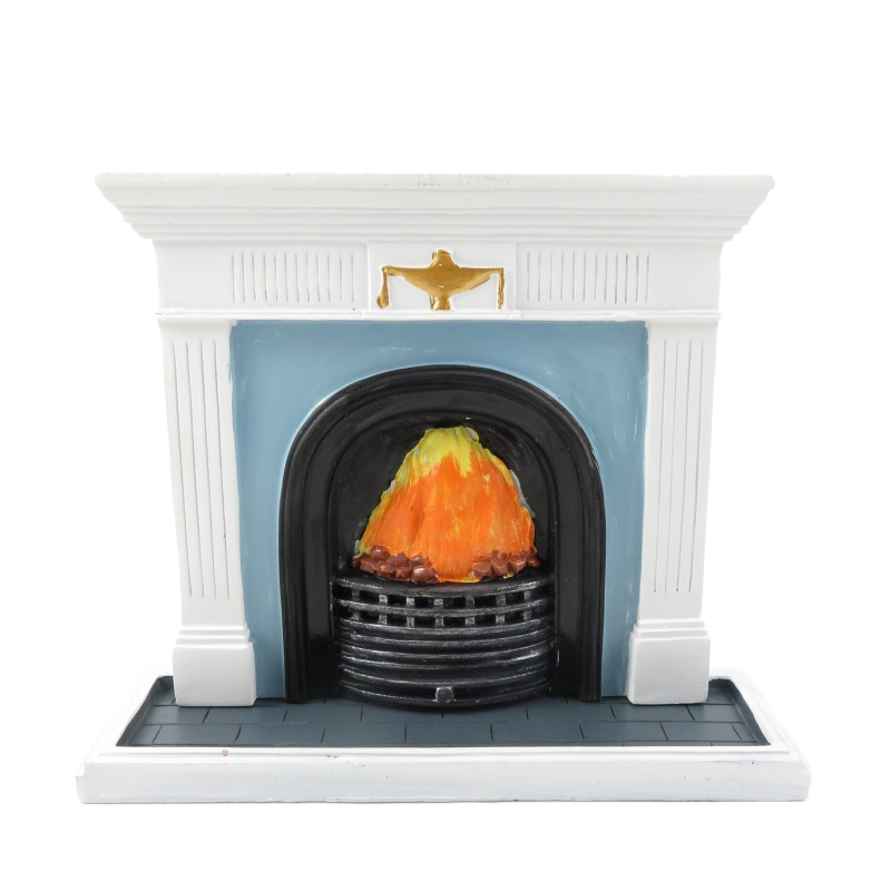 Dolls House White Georgian Fireplace with Flaming Fire 1:12 Resin Furniture