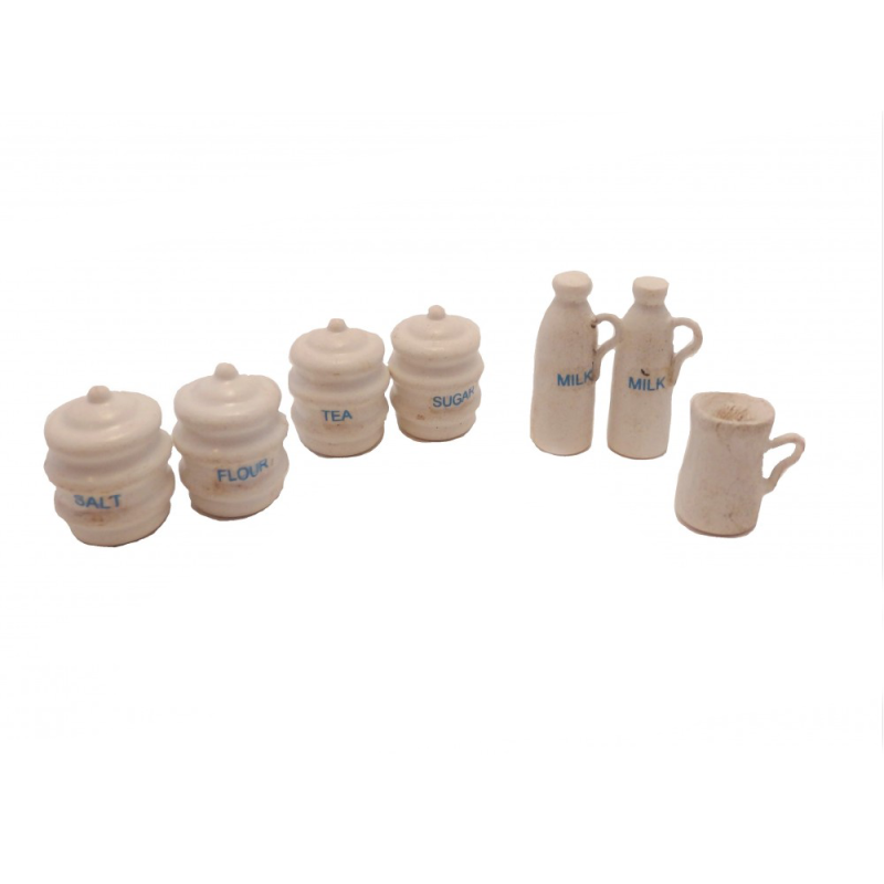 Dolls House White Canister Set Storage Jars & Jugs Kitchen Accessory