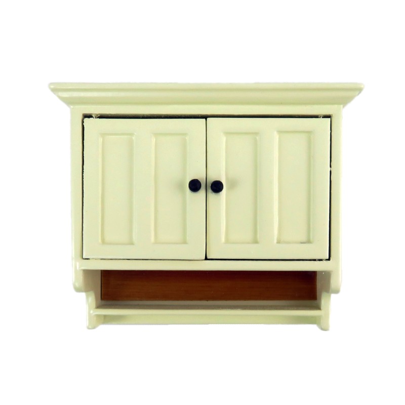 Dolls House Cream & Walnut Double Wall Cupboard Modern 1:12 Kitchen Furniture