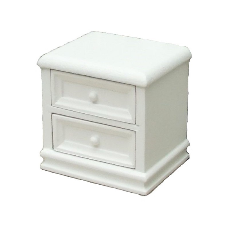 Dolls House White Bedside Chest 2 Drawer Nightstand Miniature Bedroom Furniture