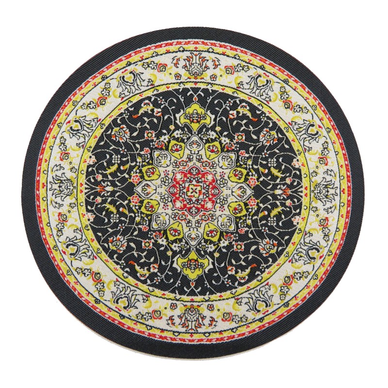 Dolls House Black Beige Circular Rug Miniature Round Turkish Woven Carpet 