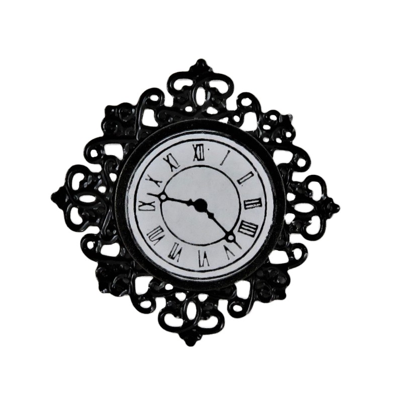 Dolls House Black Filigree Wall Clock Miniature 1:12 Ornament Accessory