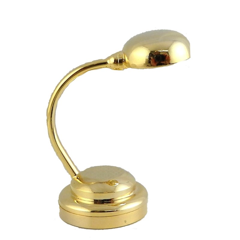 Dolls House Modern Brass Desk Lamp LED Battery Light Miniature Lighting