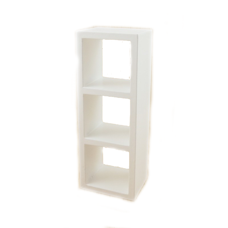Dolls House 3 Cube Display Unit Modern White Shelves Bookcase 1:12