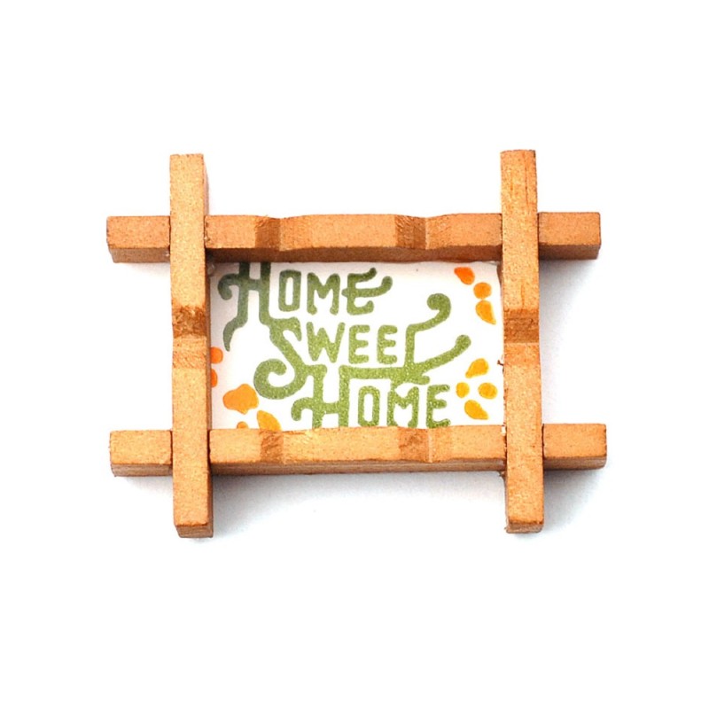 Dolls House Home Sweet Home Picture in Rustic Wooden Frame Miniature Accessory