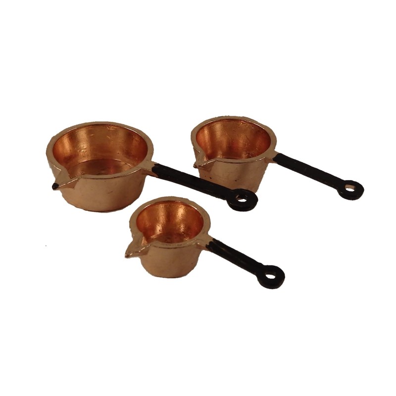 Dolls House Copper Saucepan Pan Set for Hanging Kitchen Accessory 