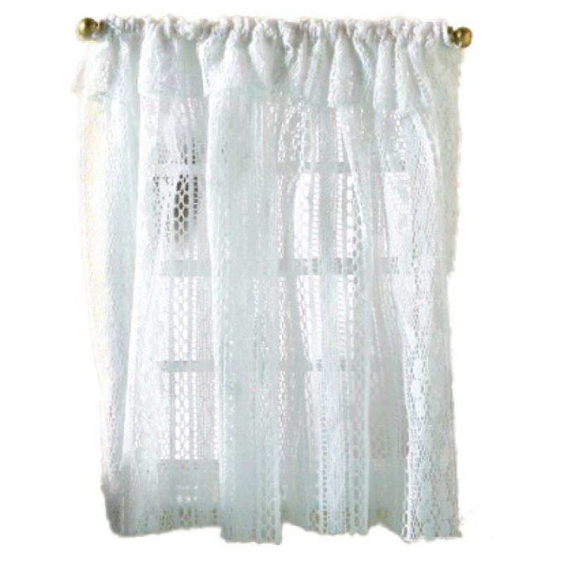 Dolls House White Crochet Lace Curtains Long Window Nets Miniature