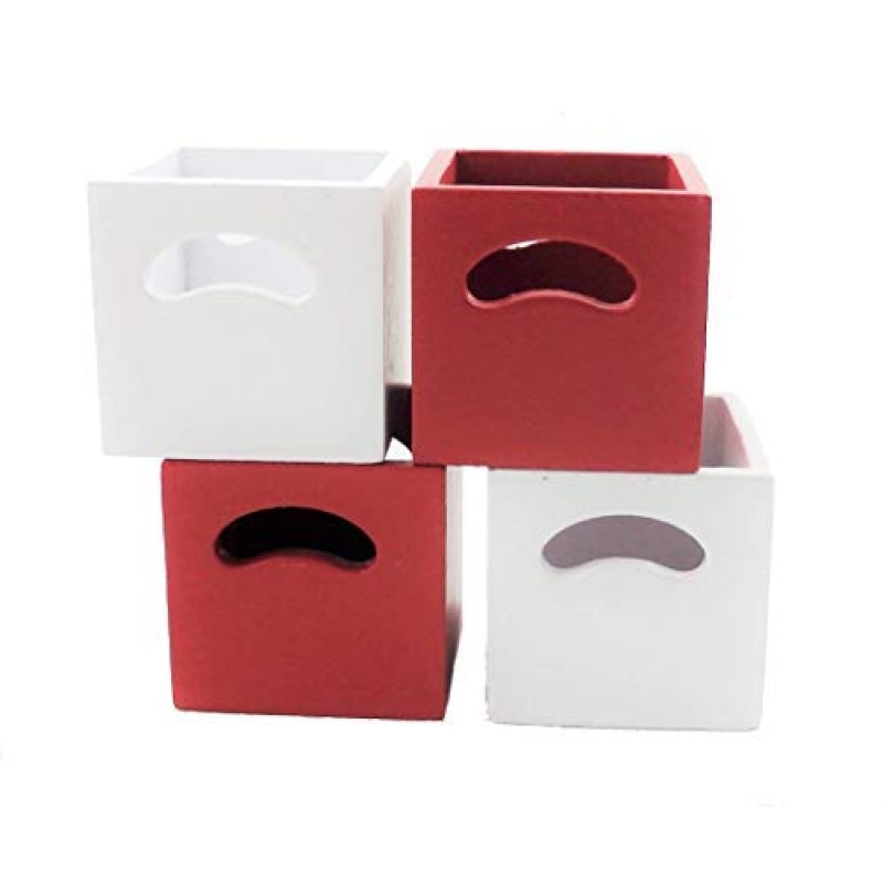 Dolls House 4 Modern Red & White Cube Storage Boxes Miniature 1:12