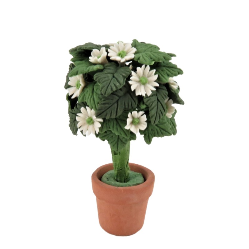 Dolls House Standard White Daisy Tree Bush in Terracotta Pot Garden Accessory