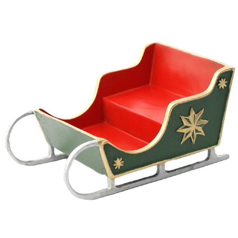 Dolls House Red & Green Christmas Sleigh Miniature Festive Ornament Accessory