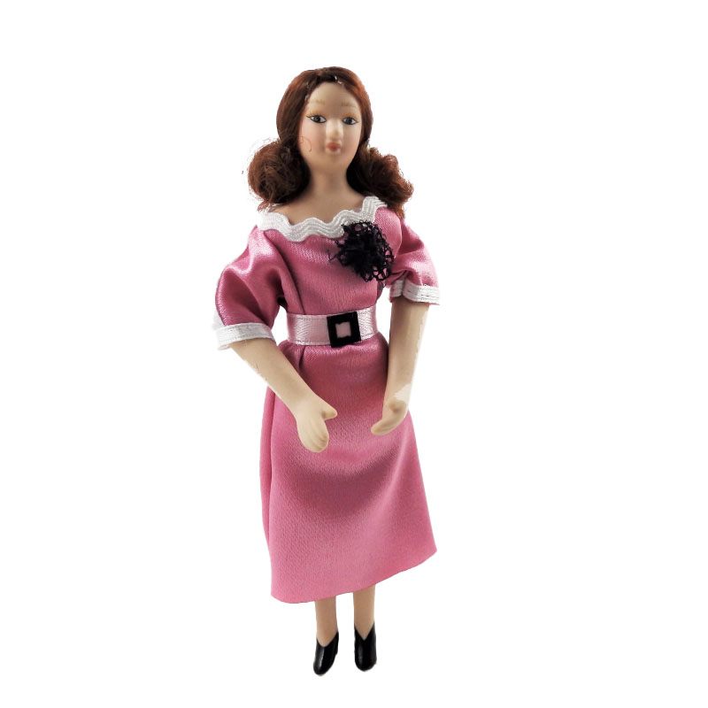 Dolls House Modern Lady in Smart Pink Dress Porcelain 1:12 People 
