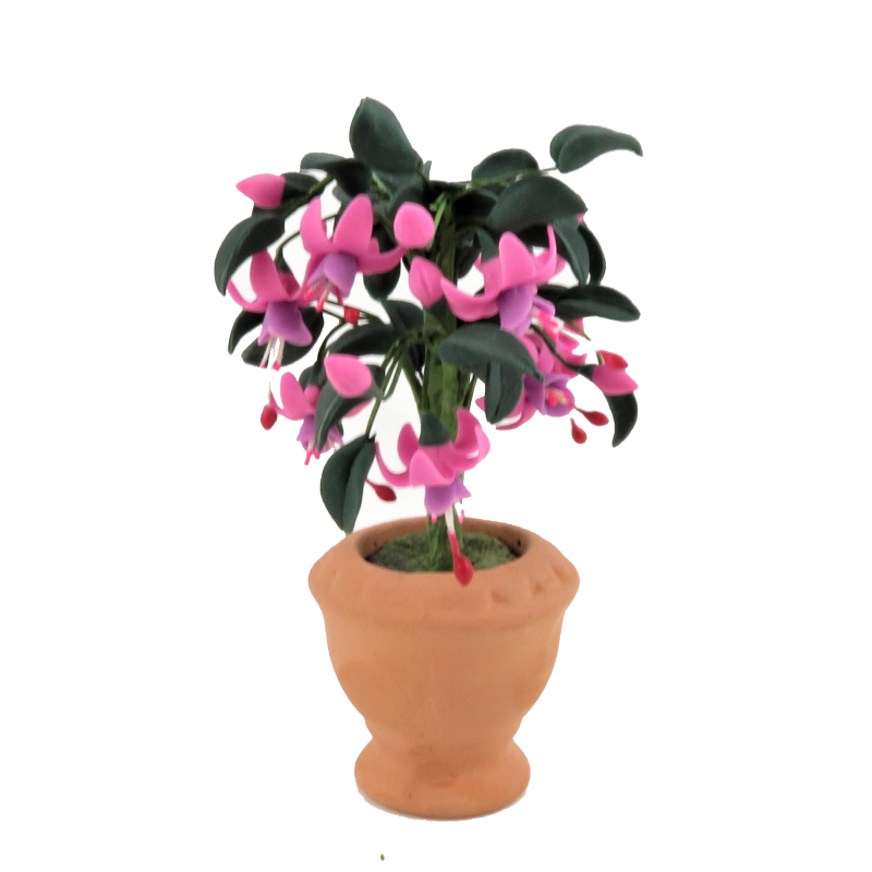 Dolls House Standard Pink Fuchsia Tree Bush in Terracotta Pot Garden Accessory