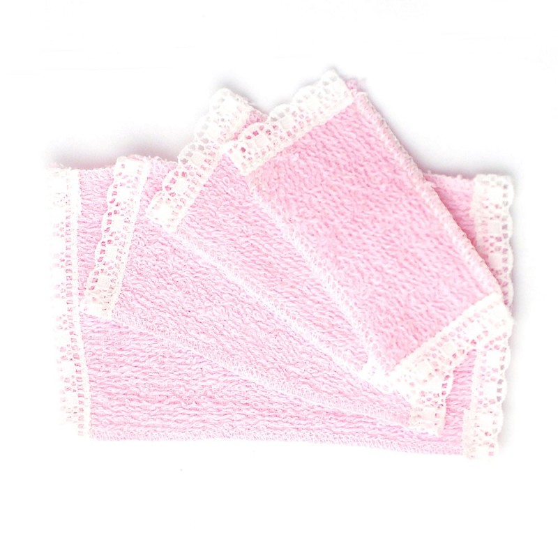 Dolls House 4 Pink Lace Edged Towels Miniature Bathroom Accessory