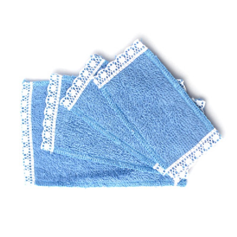 Dolls House 4 Blue Lace Edged Towels Miniature Bathroom Accessory