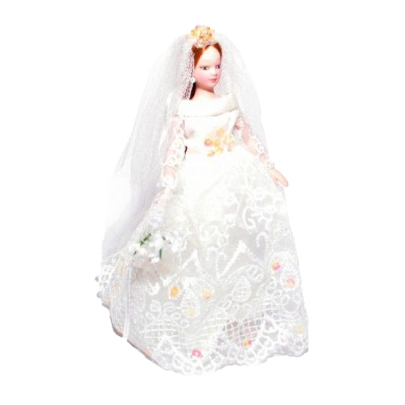 Dolls House Bride w Long Hair Porcelain Wedding Figure Lady Woman
