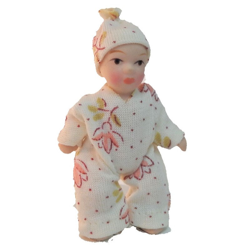 Dolls House Baby Toddler in Spotted Suit Miniature Porcelain People