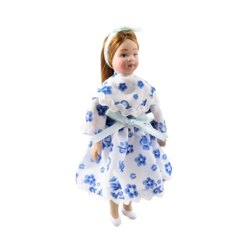 Dolls House Modern Little Girl in Party Dress 1:12 Scale Porcelain People