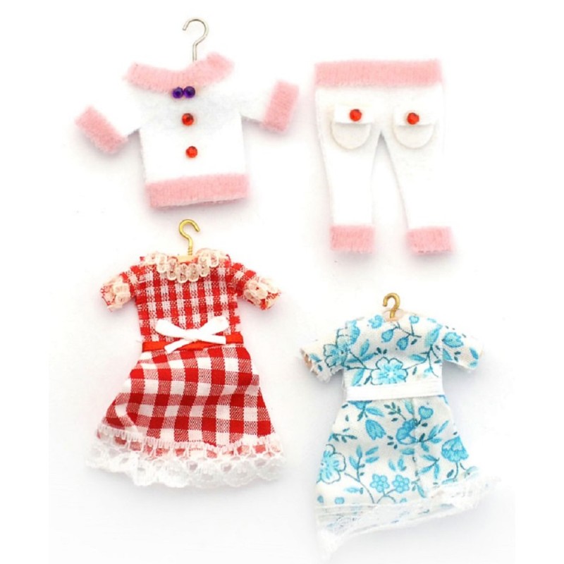 Dolls House Little Girls Clothes on Hangers Shop Nursery Accessory 