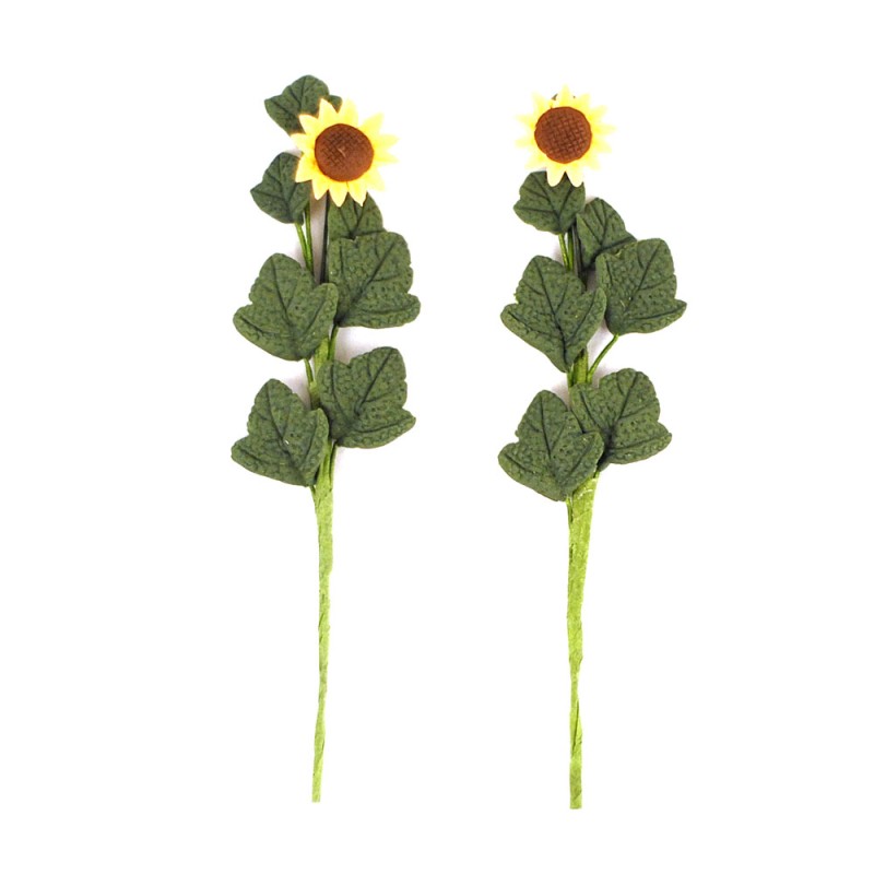 Dolls House 2 Large Sunflower Flowers on Stem Miniature Garden or Vase Accessory