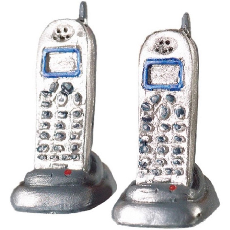 Dolls House Silver Cordless Telephones Miniature Modern Hall Study Accessory