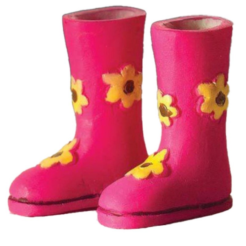 Dolls House Pink Flower Wellington Boots Wellies Miniature Garden Accessory 1:12