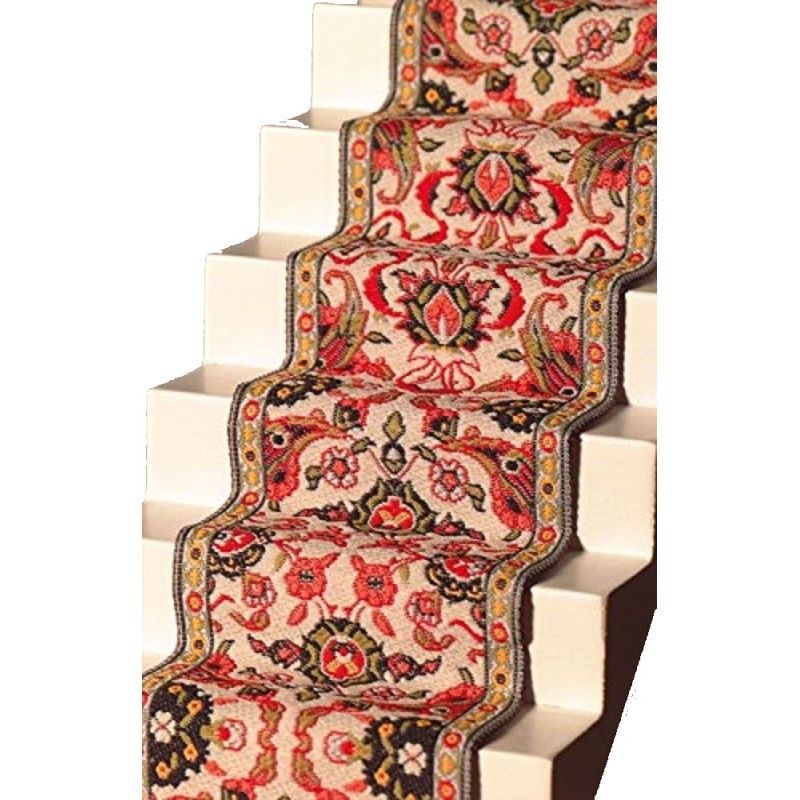 Dolls House Woven Stair Carpet Runner Red Green Miniature Flooring