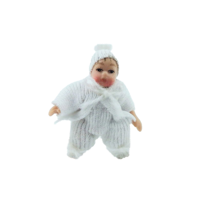 Dolls House Baby in White Suit & Hat Miniature 1:12 Porcelain People