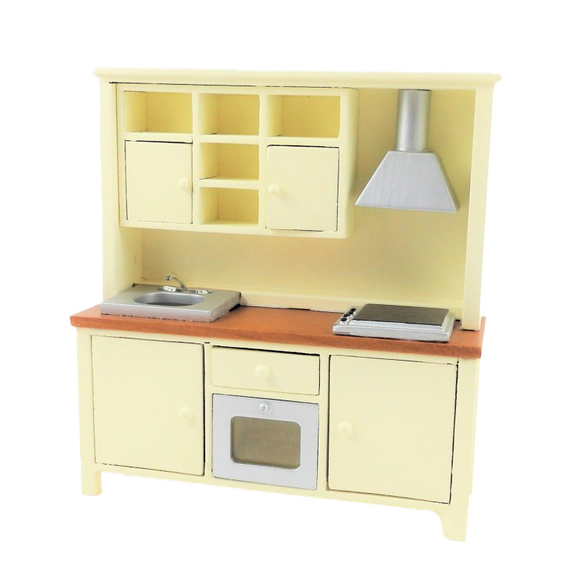 Dolls House Complete Modern Kitchen Unit with Sink Oven & Hob Cream Walnut