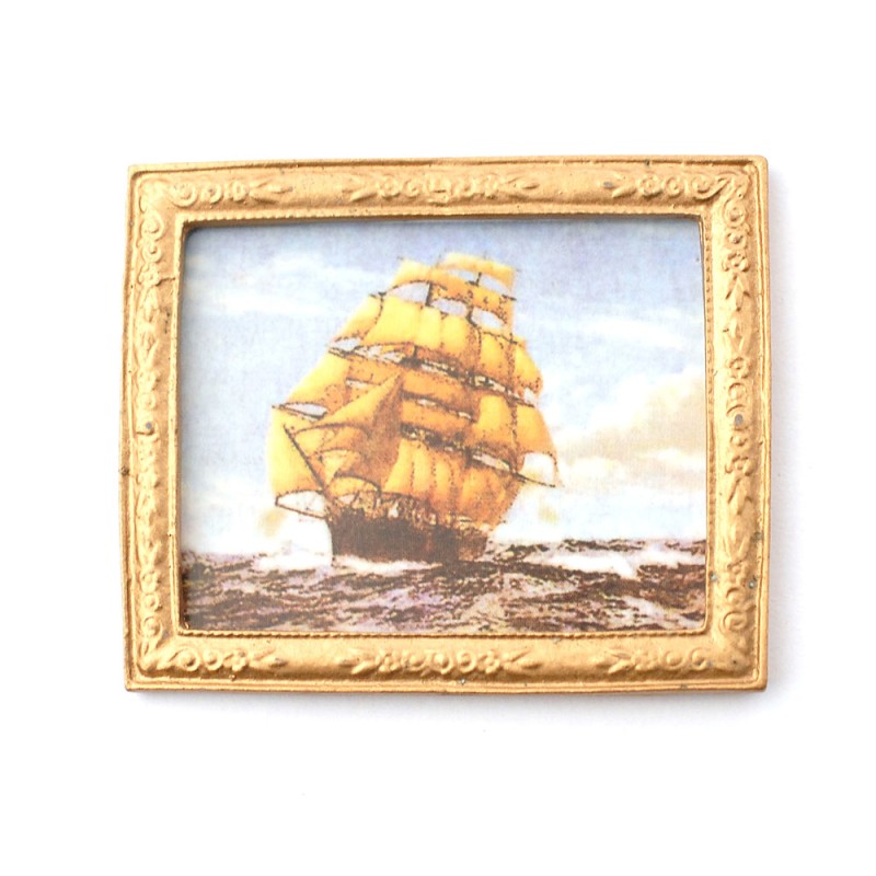 Dolls House Spanish Galleon Ship Picture in Gold Frame 1:12 Miniature Accessory