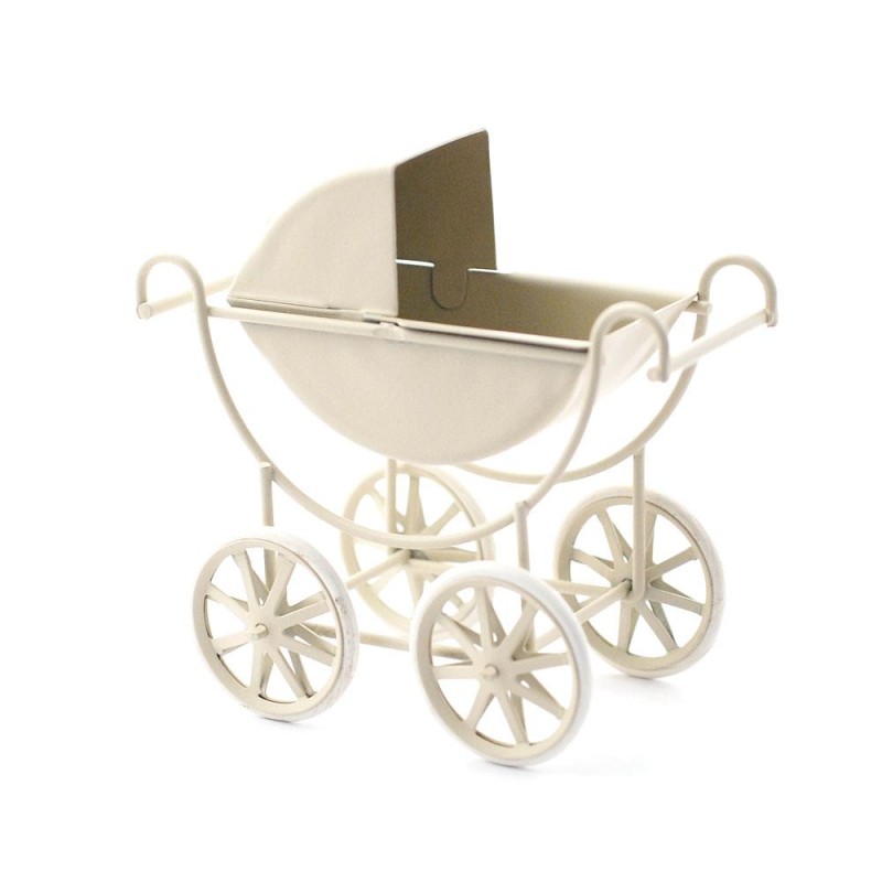 Dolls House Cream Baby Pram Metal Old Fashioned Nursery Furniture 1:12 Scale