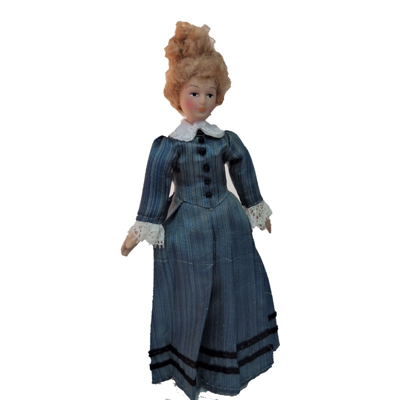 Dolls House Victorian Lady Striped Dress Miniature People Porcelain