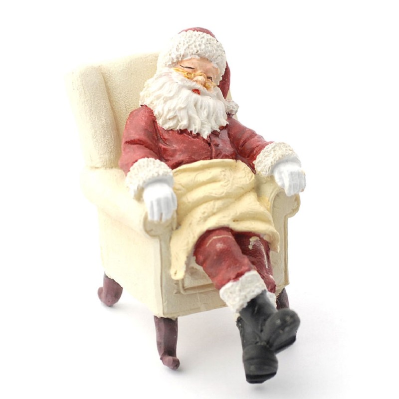 Dolls House Sleeping Father Christmas Figure Santa Clause in Armchair 1:12 Resin 