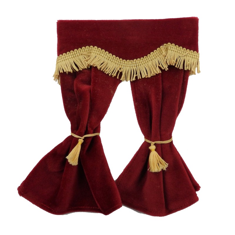 Dolls House Red Velvet Curtains Gold Fringe Window Accessory 1:12 Scale