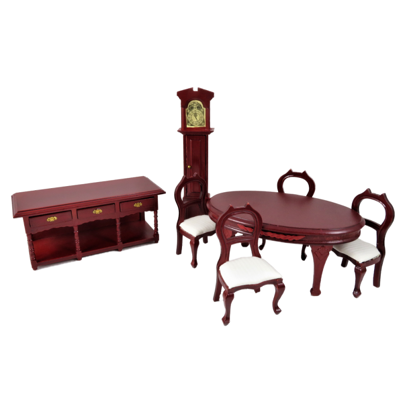 Dolls House Mahogany 6 Piece Dining Room Suite Miniature Furniture Set 