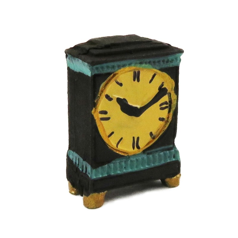 Dolls House Georgian Black & Green Mantle Clock Miniature Ornament Accessory