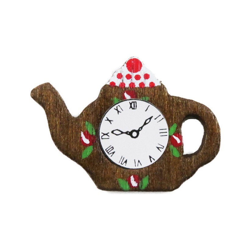 Dolls House Teapot Wall Clock Wooden Miniature Kitchen Ornament Accessory