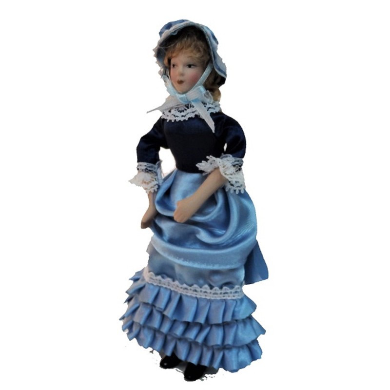 Dolls House Victorian Lady Frilly Dress Miniature Porcelain People