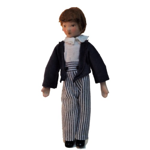 Melody Jane 1:12 Scale Porcelain Doll - Modern Boy In Jumper & Jeans, Little Brother Dollhouse Figure
