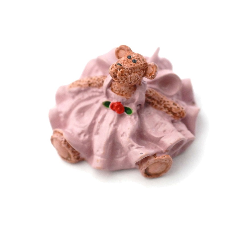 Dolls House Small Teddy Bear in Pink Dress Nursery Ornament Toy Shop Accessory