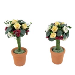 Dolls House Standard Rose Bush Trees in Terracotta Pots Garden Accessory