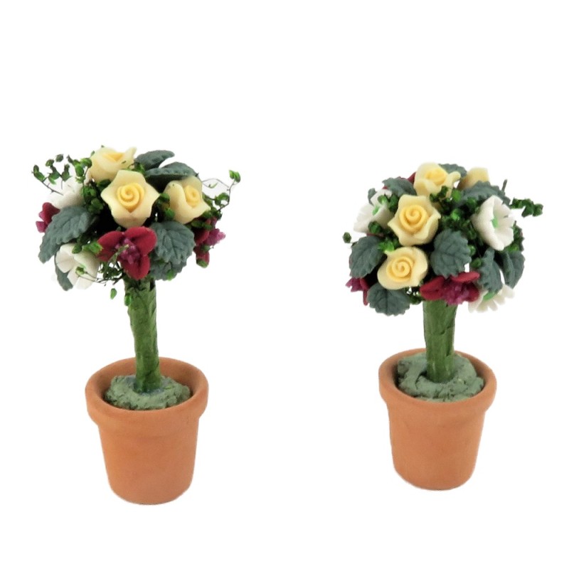 Dolls House Standard Rose Bush Trees in Terracotta Pots Garden Accessory